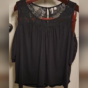 Cato Black Top With Lace Upper And Off The Shoulder Sleeves